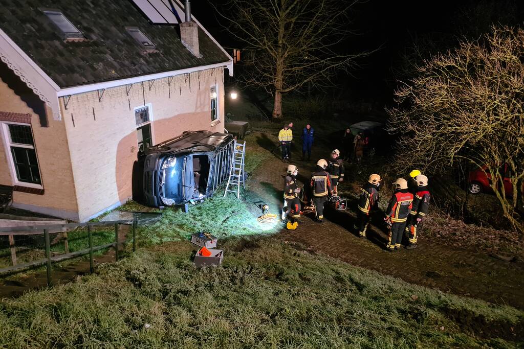 Bestuurder van dijk afgereden en tegen huis geknald