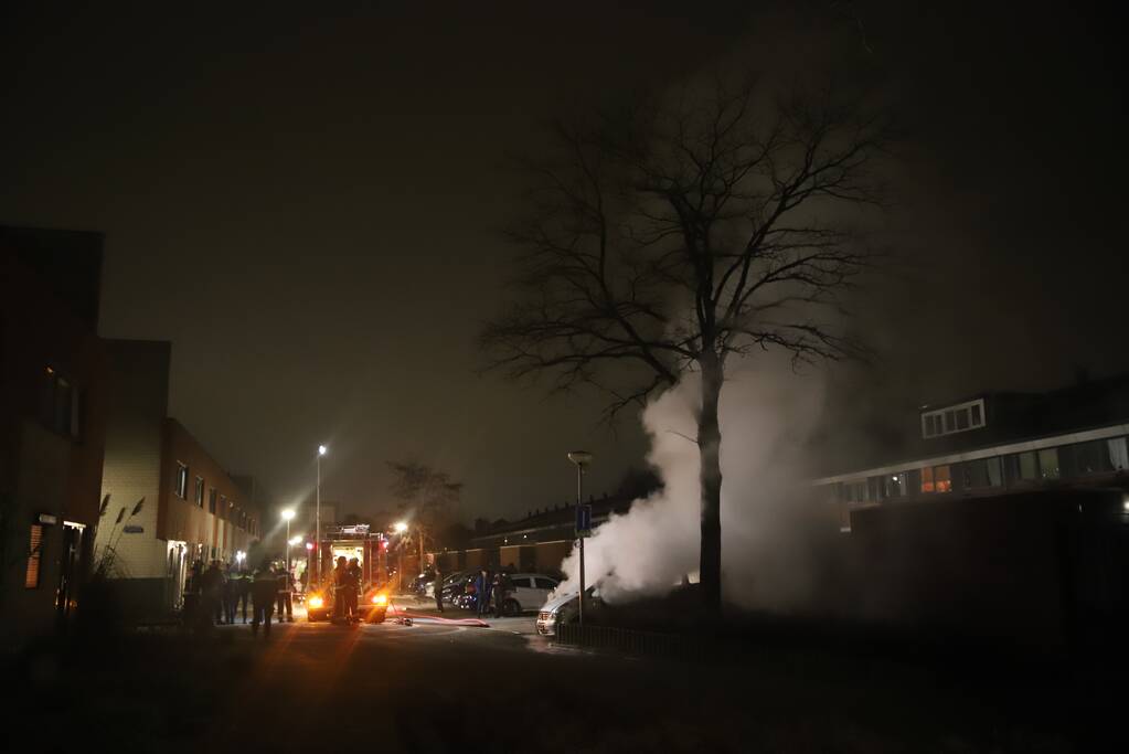 Bestelbus volledig verwoest door brand