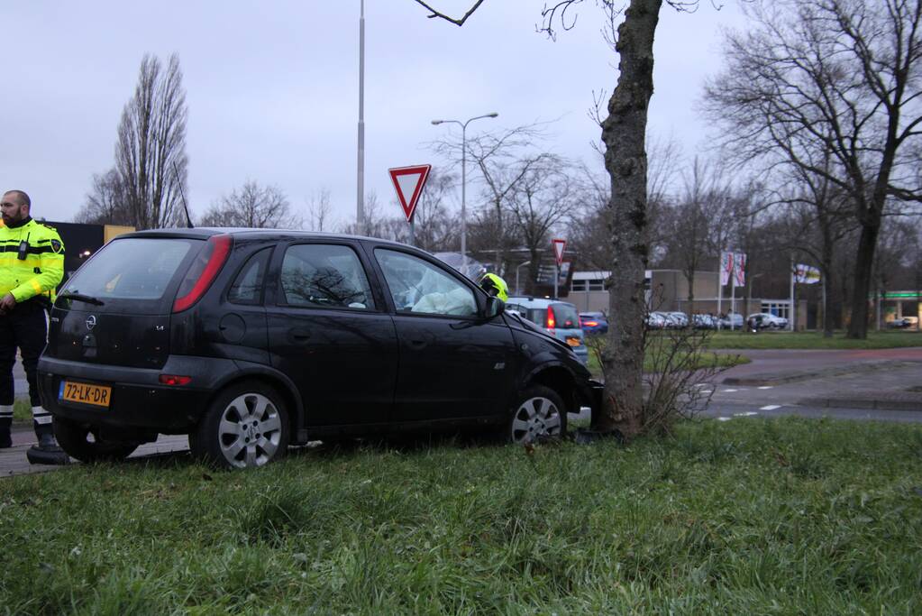 Auto tegen boom geparkeerd