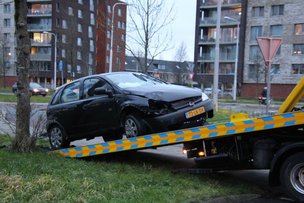 Auto tegen boom geparkeerd