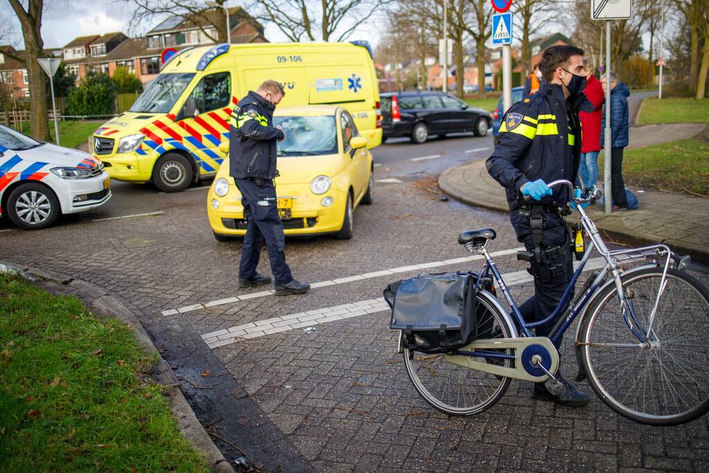 Fietsster geschept door auto