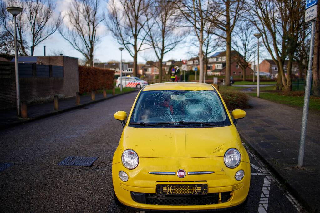 Fietsster geschept door auto