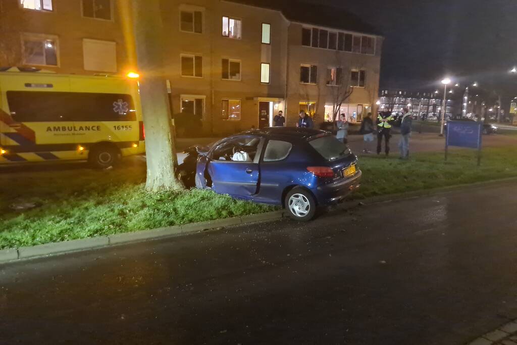 Automobilist knalt met voertuig op boom
