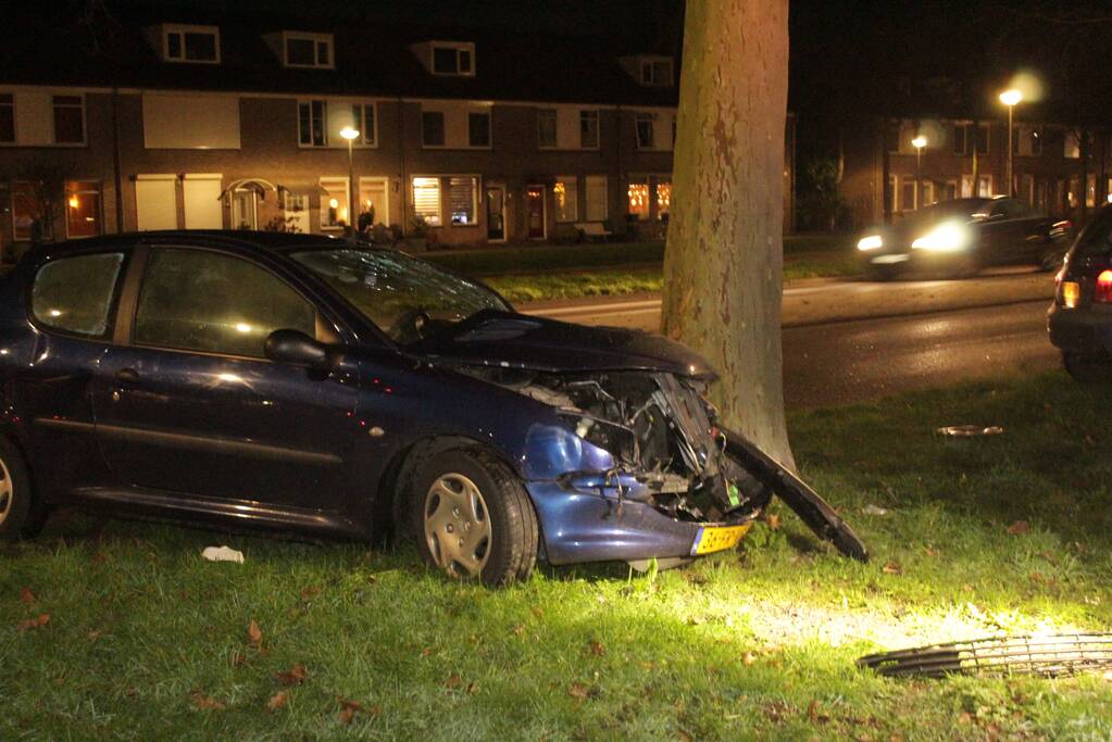 Automobilist knalt met voertuig op boom