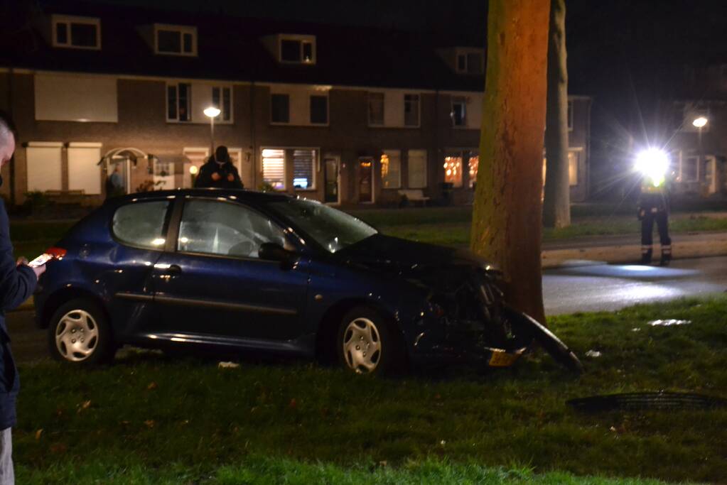 Automobilist knalt met voertuig op boom