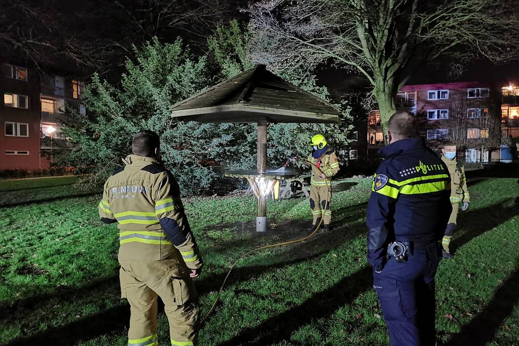 Houten tafel in brand