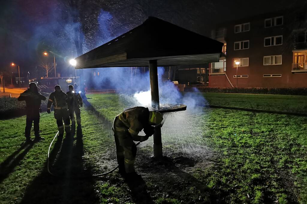 Houten tafel in brand