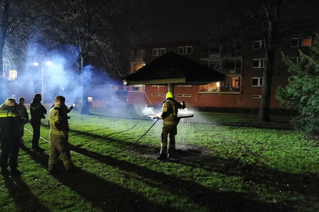 Houten tafel in brand