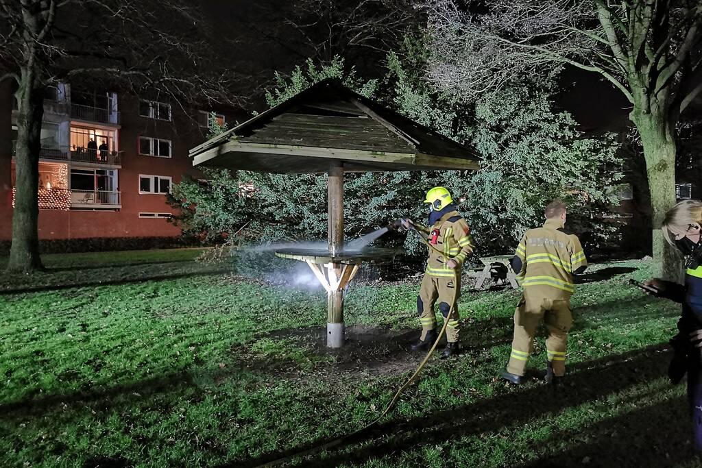 Houten tafel in brand