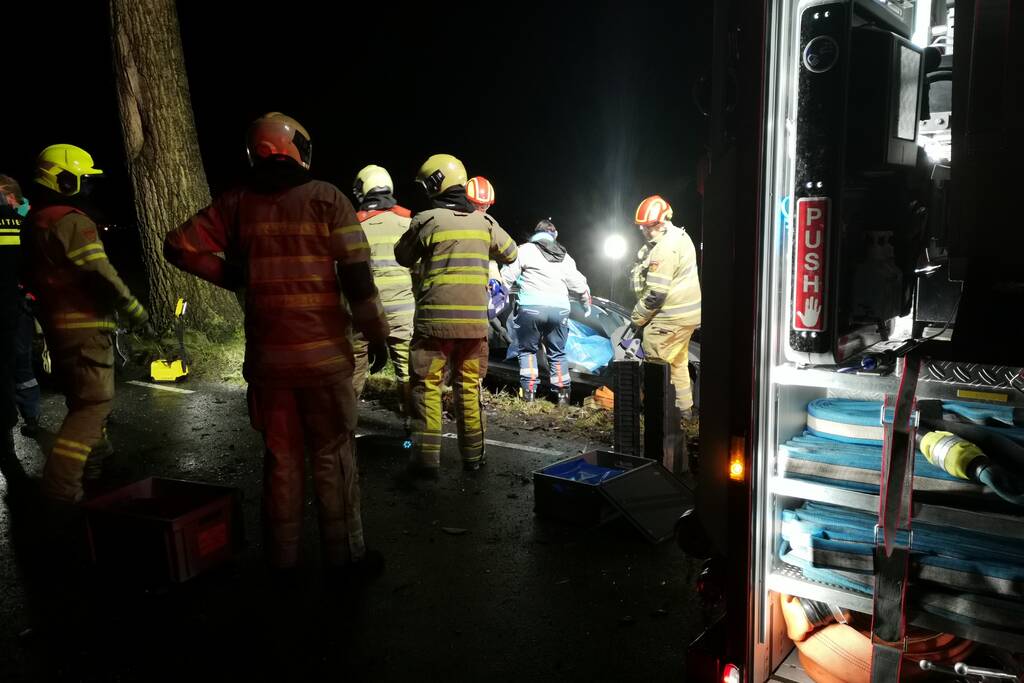 Auto raakt van de weg eindigt tegen boom