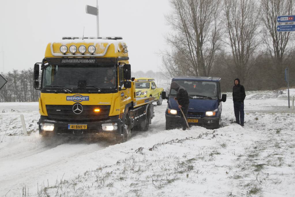Auto glijdt van weg en komt vast te zitten