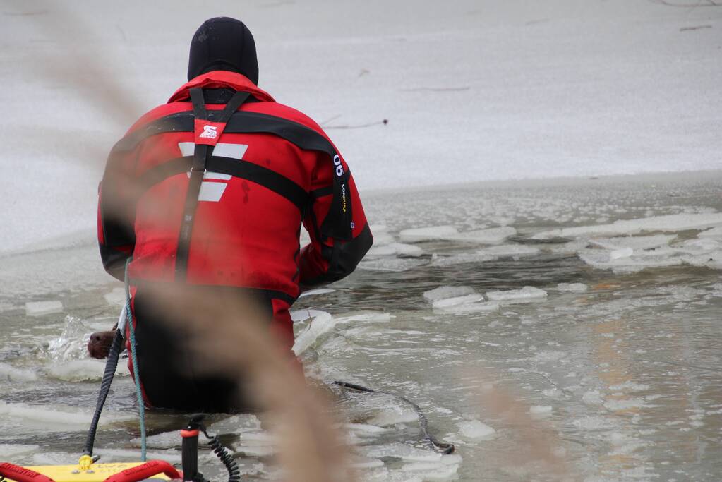 Hond door ijs gezakt