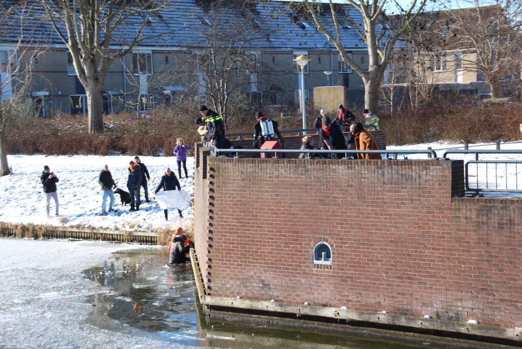 Persoon zakt door ijs