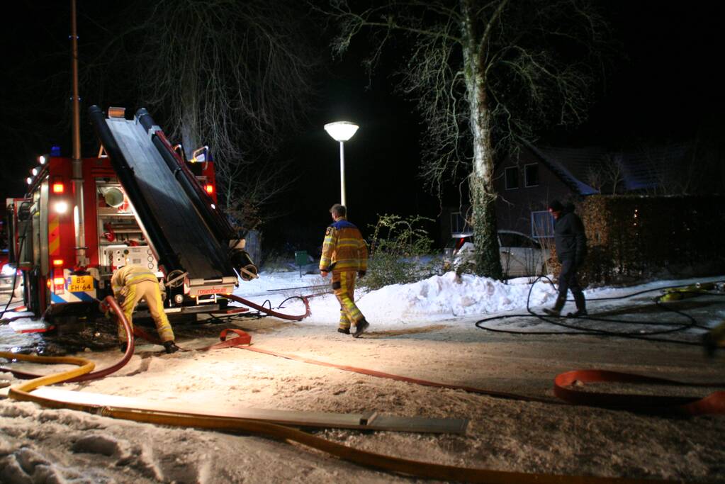 Brandweer blust brand in tuinhuis