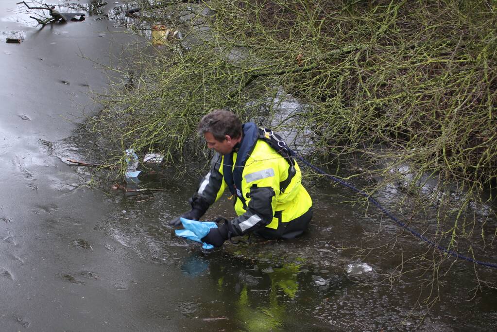 Dode reiger door brandweer uit het Rehorstpark gehaald