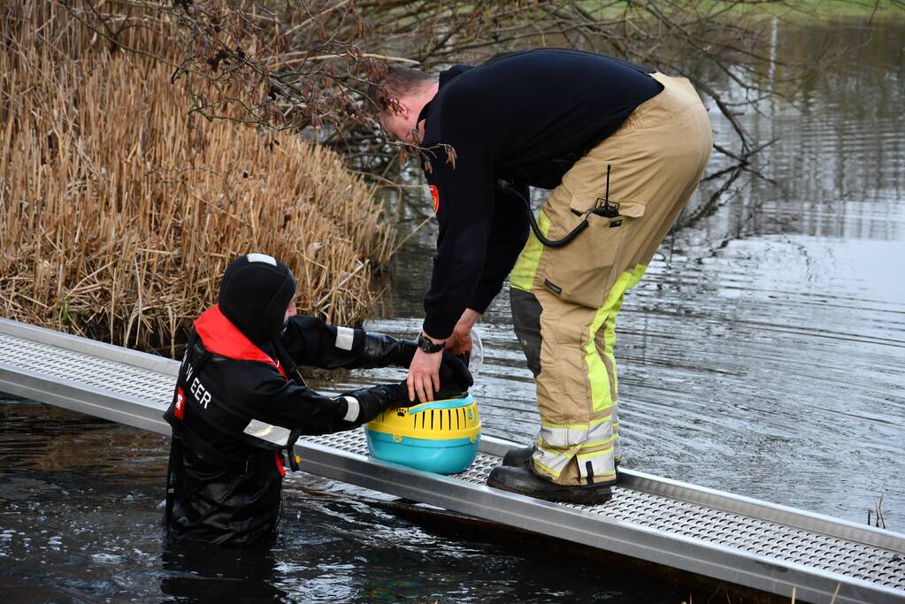 Meerkoet door brandweer gered