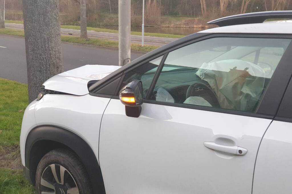 Personenauto komt tot stilstand tegen boom