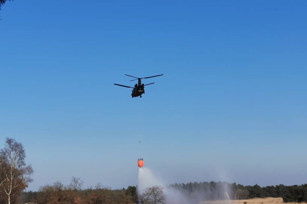 Chinook-transporthelikopter oefent boven Ginkelse Heide