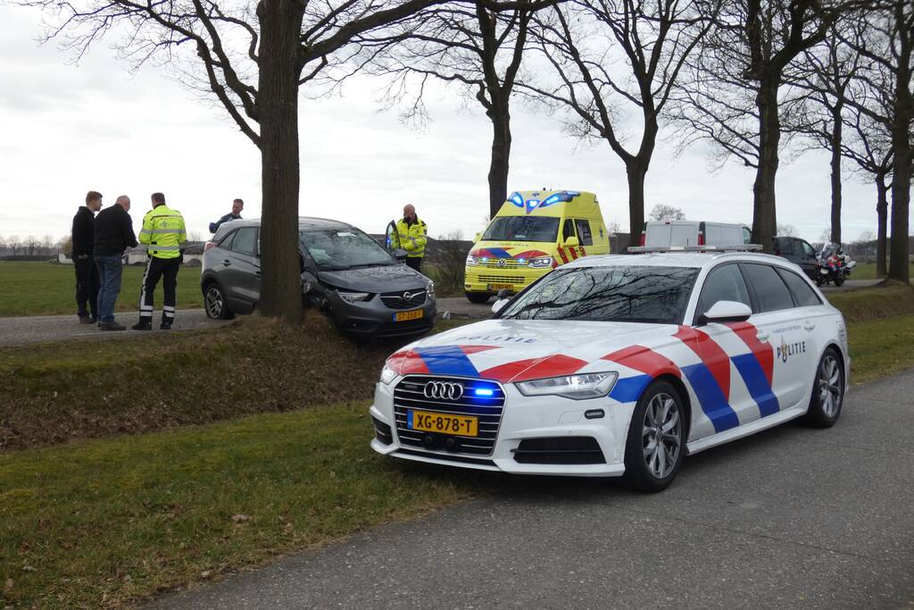 Auto tegen boom na uitwijkmanoeuvre