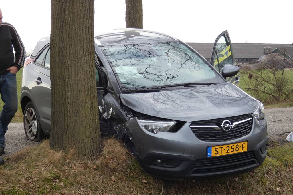 Auto tegen boom na uitwijkmanoeuvre