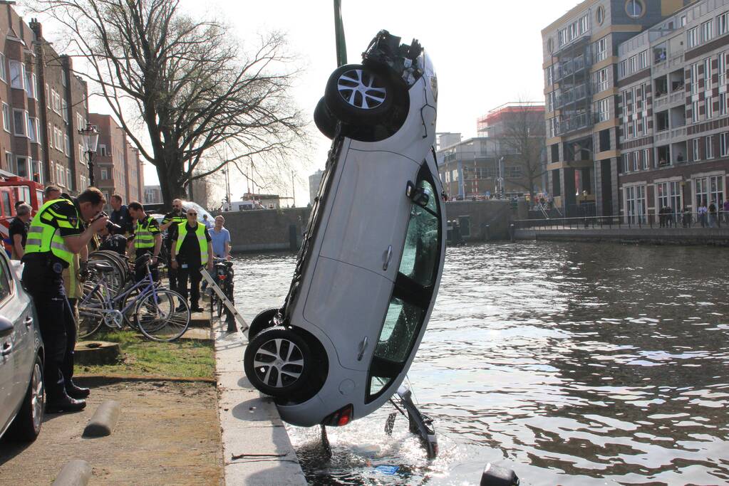Auto rijdt van kade af