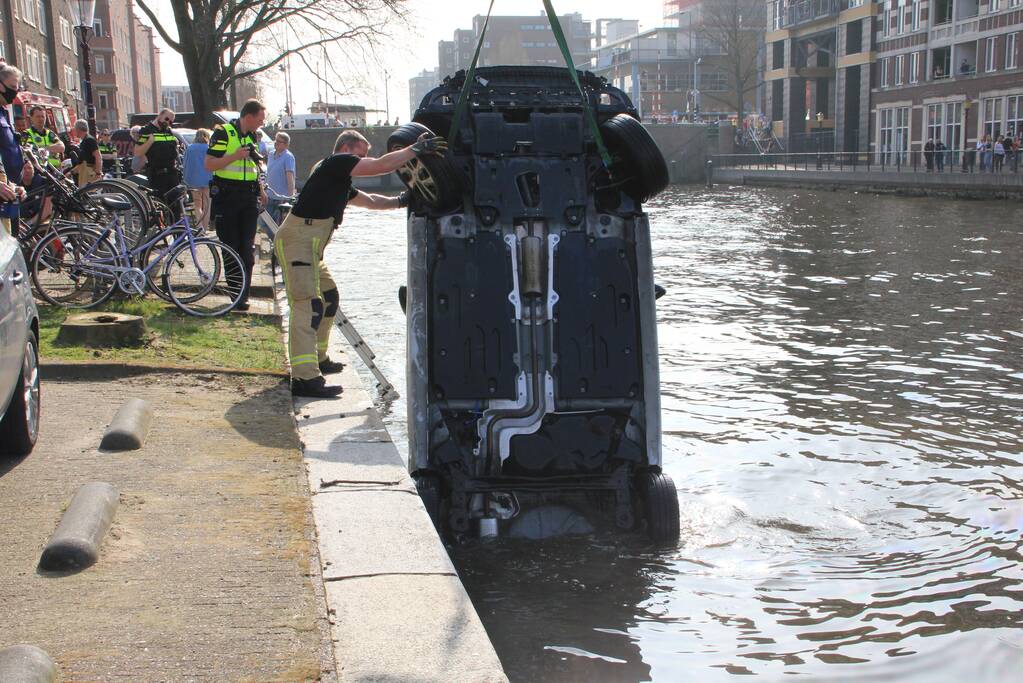 Auto rijdt van kade af