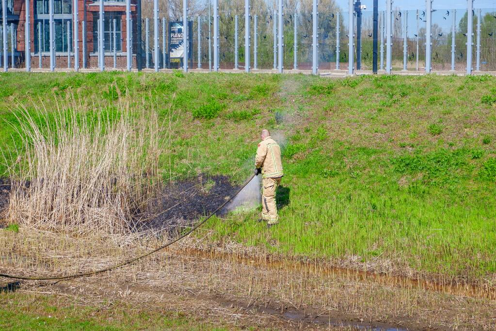 Brandweer blust brandend riet