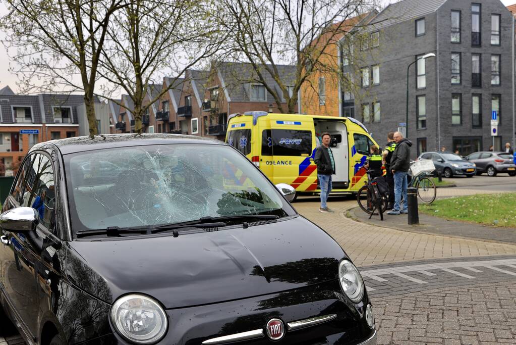 Fietsster geschept door auto