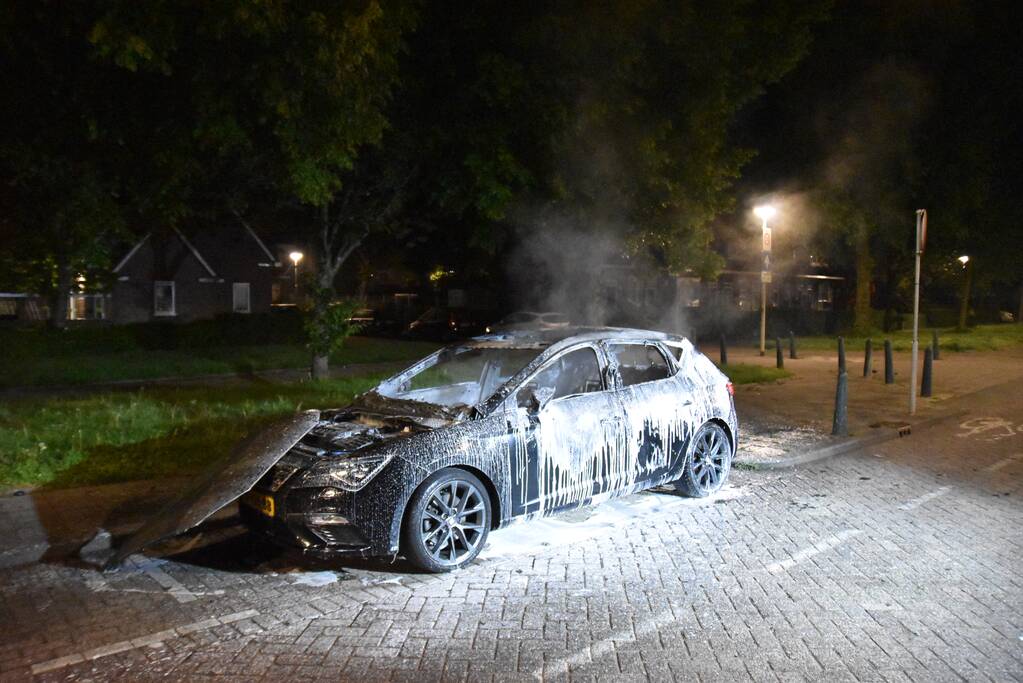 Geparkeerde auto volledig uitgebrand
