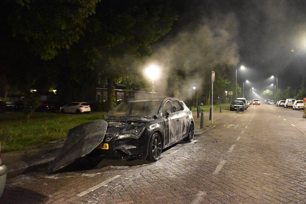 Geparkeerde auto volledig uitgebrand