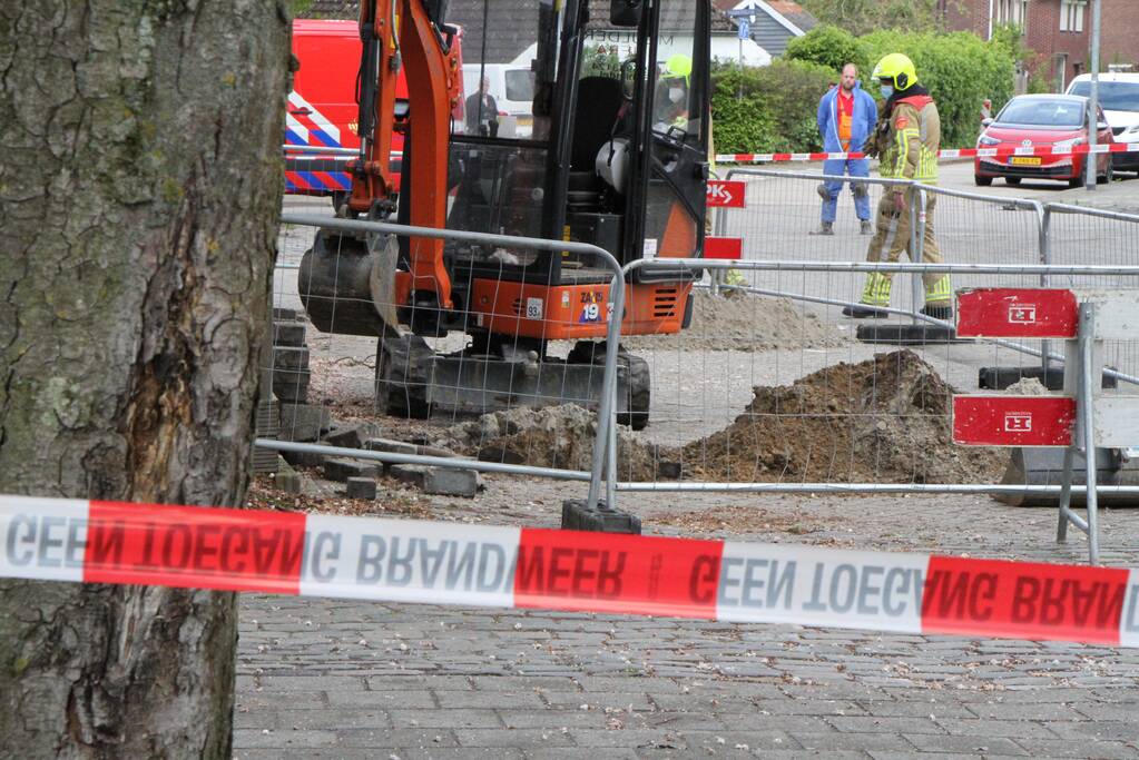 Gasleiding geraakt bij graafwerkzaamheden