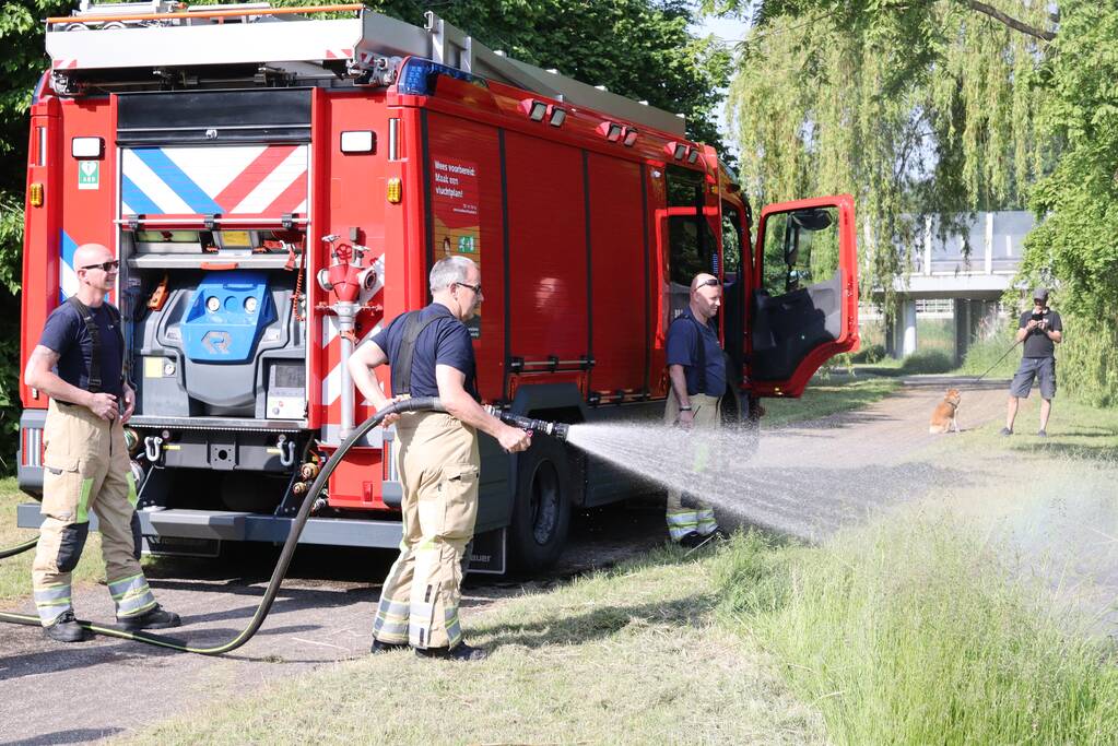 Klein stuk gras in brand