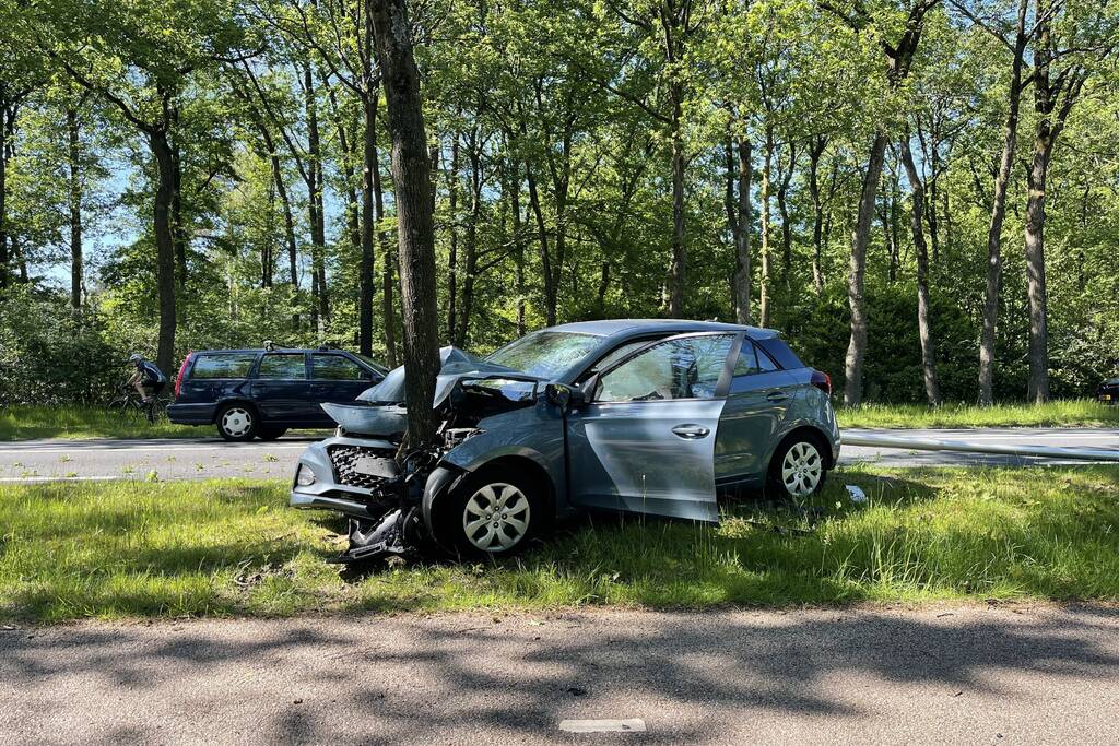 Personenauto belandt op boom