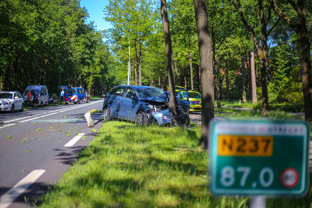 Personenauto belandt op boom