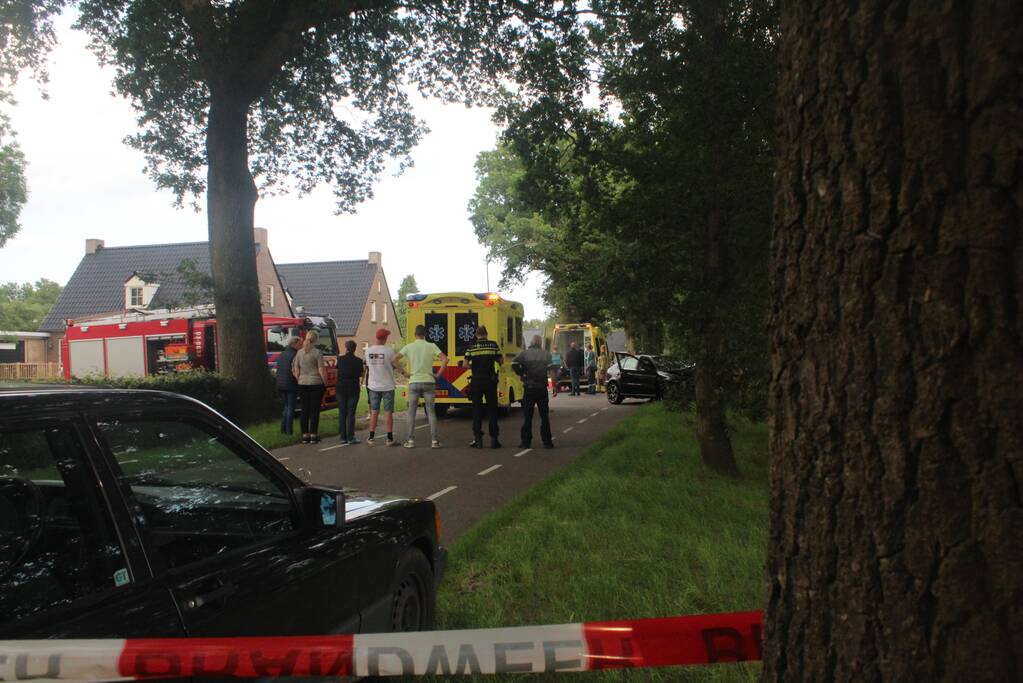 Bestuurder botst met personenauto tegen boom