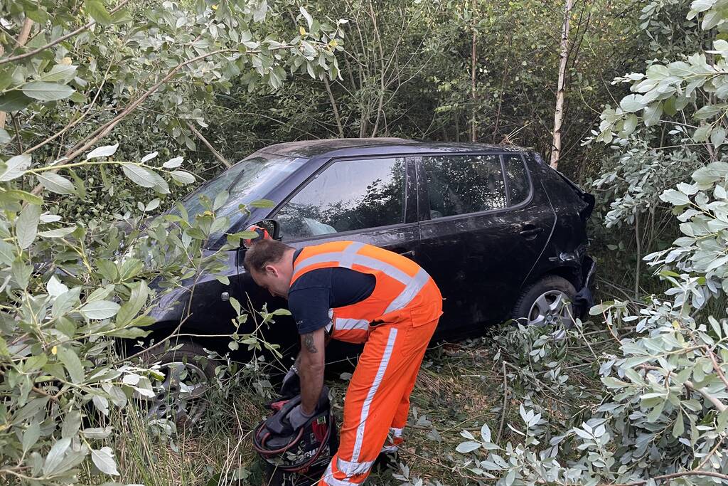 Auto komt tot stilstand in struikgewas