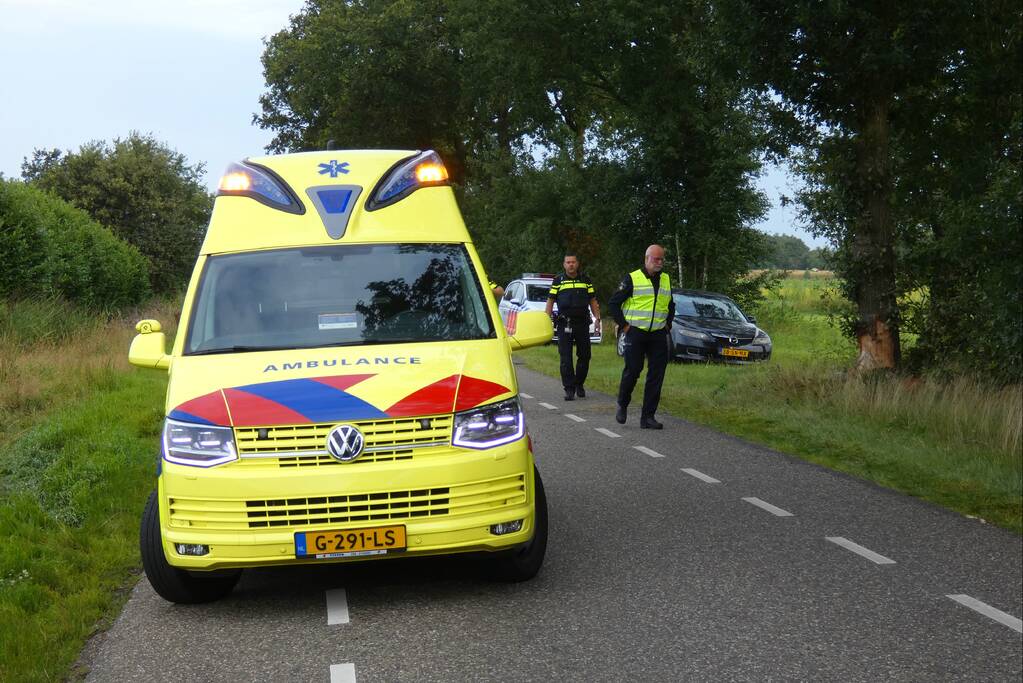 Auto in de kreukels na flinke klap tegen boom