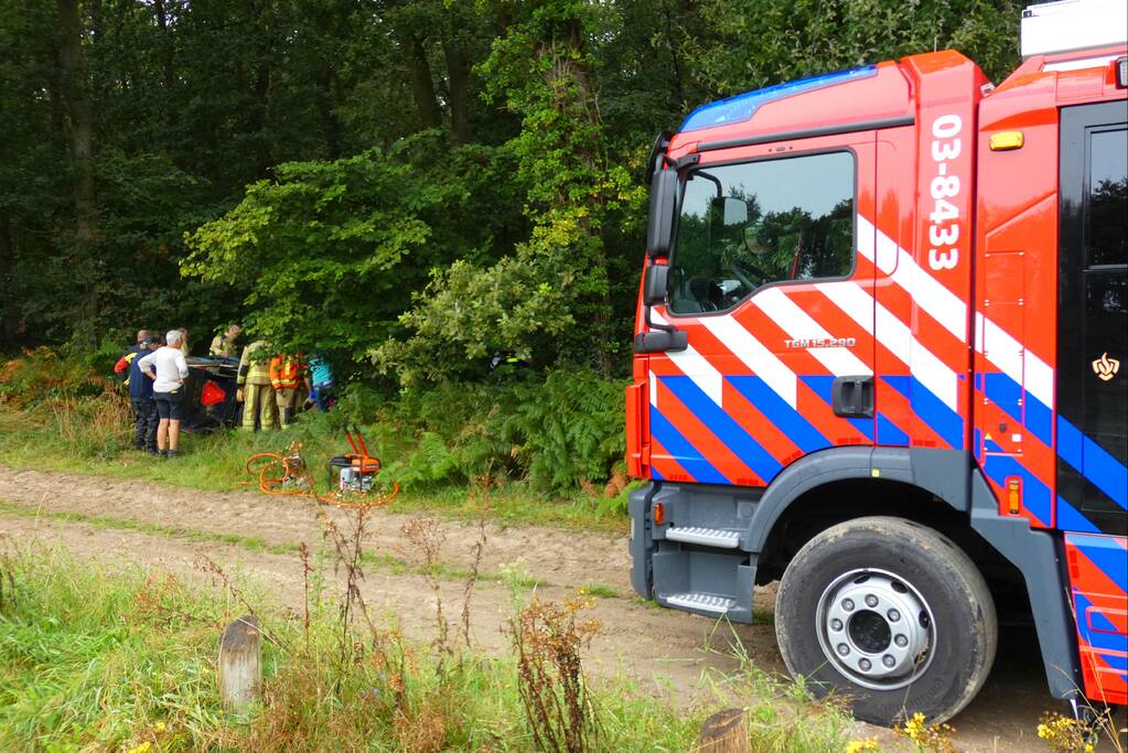 Paard schrikt en vliegt met kar over de kop