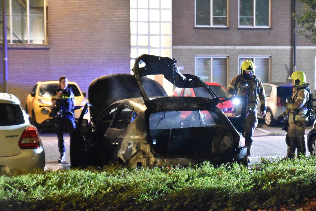 Geparkeerd staande auto verwoest door brand