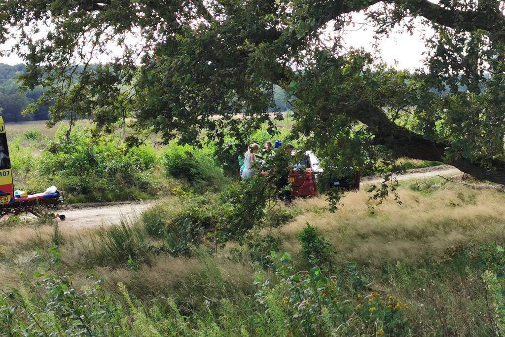 Automobilist raakt van de weg belandt in heidegebied
