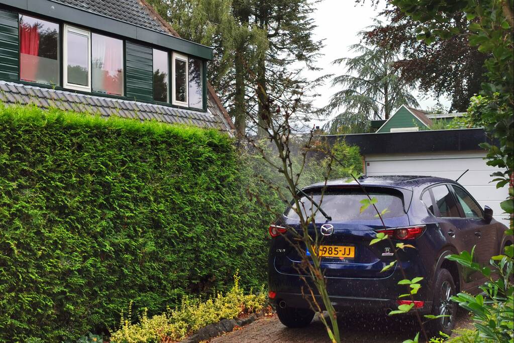 Wegbranden onkruid zorgt voor brand in coniferenhaag