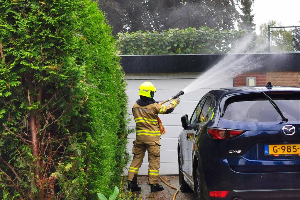 Wegbranden onkruid zorgt voor brand in coniferenhaag