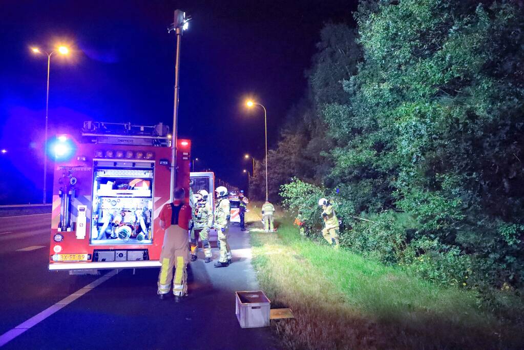 Bestuurster verliest macht over het stuur en komt tot stilstand in struiken