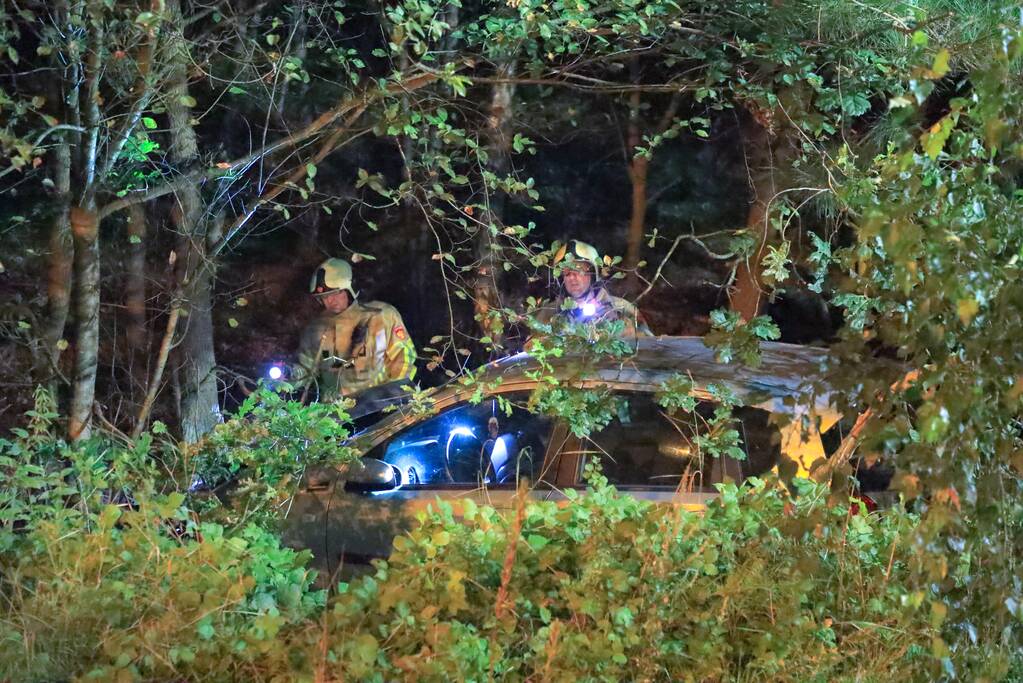 Bestuurster verliest macht over het stuur en komt tot stilstand in struiken