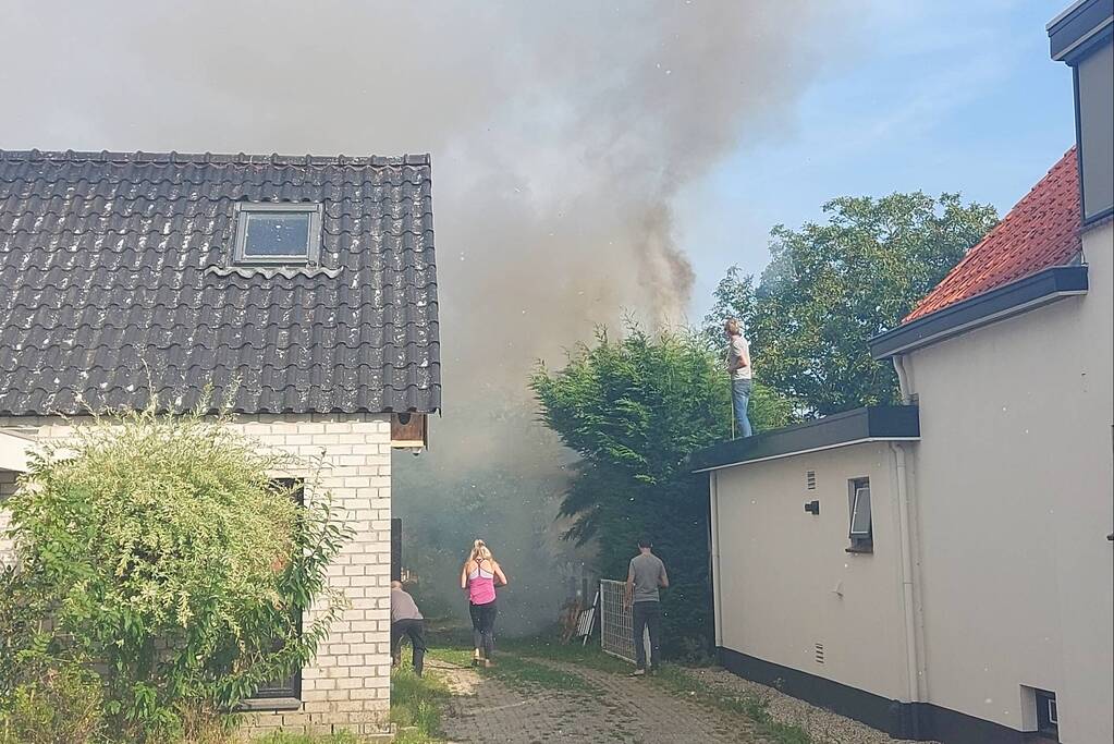 Coniferenhaag vliegt in brand in achtertuin