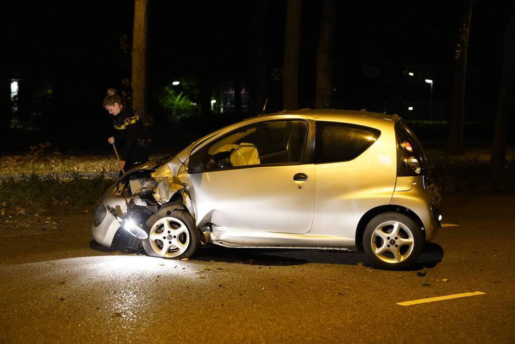 Personenauto belandt tegen boom