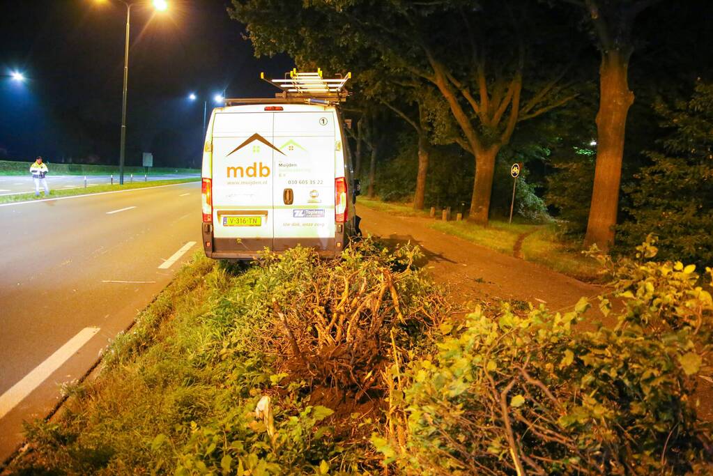 Bestelbus rijdt in struiken