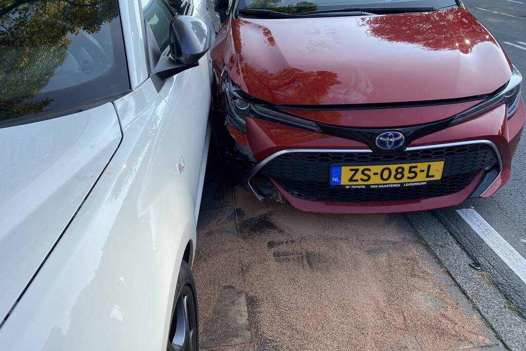 Automobilist ramt geparkeerde auto's