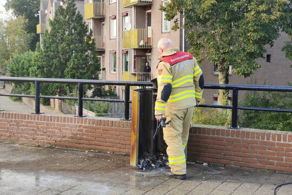 Prullenbak in brand op parkeerterrein
