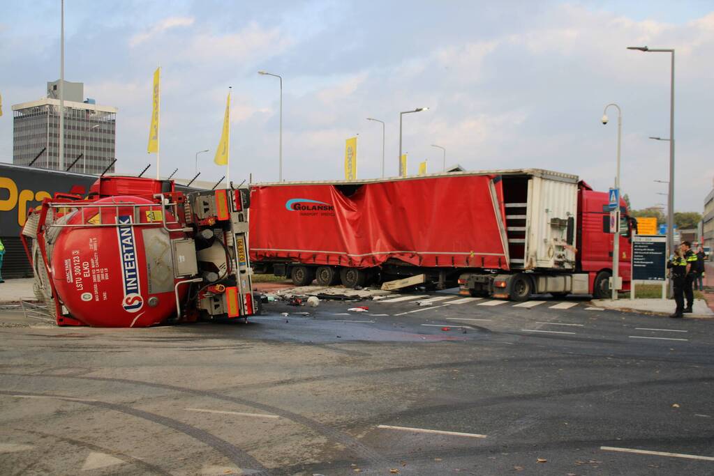 Grote brandweerinzet door ongeval tussen vrachtwagen en tankwagen